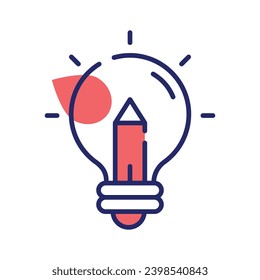 Light bulb with pencil denoting concept icon of creative writing, customizable design