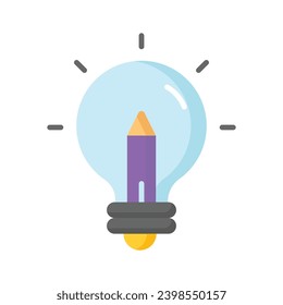 Light bulb with pencil denoting concept icon of creative writing, customizable design