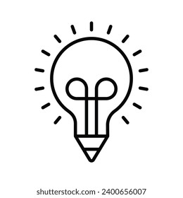 Light bulb with pencil denoting concept icon of creative writing, customizable design