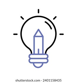 Light bulb with pencil denoting concept icon of creative writing, customizable design