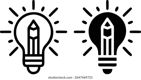 Light Bulb Pencil Icon – Creative Idea Concept Vector Illustration