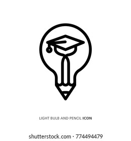 Light bulb and pencil icon with Ideas. Concept ideas for business. Vector illustration.