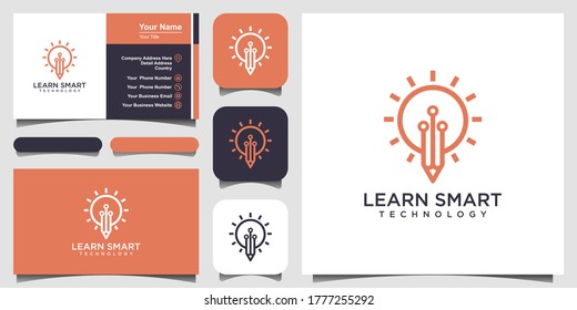 Light bulb and pencil idea icon with circuit board inside  . Business idea concept. Lamp formed by chip connectors. logo and business card design