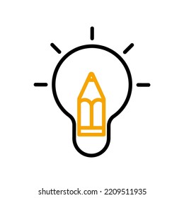Light bulb and pencil line icon. Simple element illustration. Light bulb and pencil concept outline symbol design.