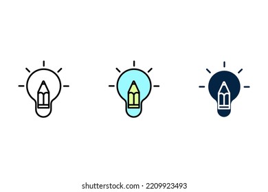 Light bulb and pencil line icon. Simple element illustration. Light bulb and pencil concept outline symbol design.