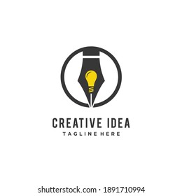 Light bulb and pencil logo design. Creative idea  Smart writer vector icon