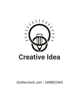 Light bulb and pencil logo template. Creative idea vector design. Smart writer logotype