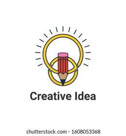 Light bulb and pencil logo template. Creative idea vector design. Smart writer logotype