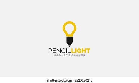 Light bulb and pencil logo template. Creative idea vector design.