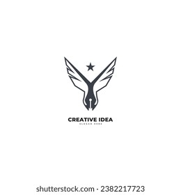 Bombilla y plantilla de logotipo de lápiz. Diseño vectorial de idea creativa. Logotipo de escritor inteligente
