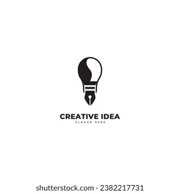 Bombilla y plantilla de logotipo de lápiz. Diseño vectorial de idea creativa. Logotipo de escritor inteligente