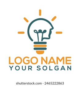 Bombilla y Plantilla con el logotipo del lápiz. Diseño creativo del Vector de la idea. Logotipo de escritor inteligente, diseño creativo del logotipo de la bombilla de la Ilustración vectorial en el fondo blanco con el estilo del arte de la línea