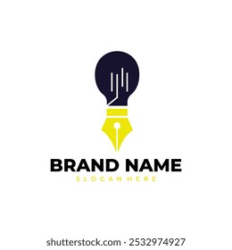 Modelo de logotipo Lâmpada e Lápis. Projeto de vetor de ilustração de ideia criativa.