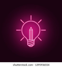light bulb and pencil neon icon. Elements of Idea set. Simple icon for websites, web design, mobile app, info graphics