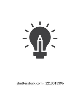 Light bulb with pencil vector icon. filled flat sign for mobile concept and web design. Glowing idea lamp solid icon. Symbol, logo illustration. Pixel perfect vector graphics