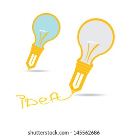 Light bulb with pencil vector icon. big idea concept