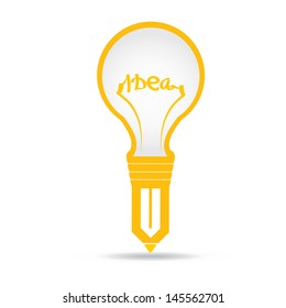 Light bulb with pencil vector icon. big idea concept