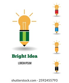 Light Bulb Pencil Writing Down Great Idea Isolated. Ideas and creative thoughts generation concept vector art
