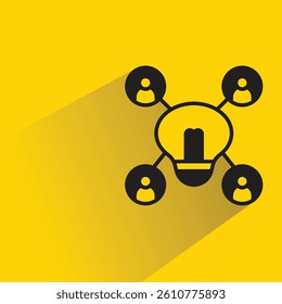 light bulb and people network icon with shadow on yellow background