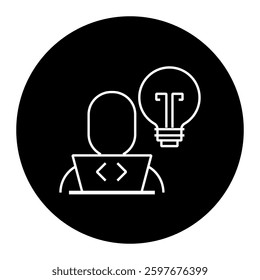 Light bulb with a person working on a laptop representing artificial intelligence, coding, software development, and digital transformation