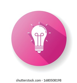 Light bulb pink flat design long shadow glyph icon. Idea emoji. Inspiration sign. Glowing lightbulb. Think of solution. Imagination and intelligence symbol. Silhouette RGB color illustration