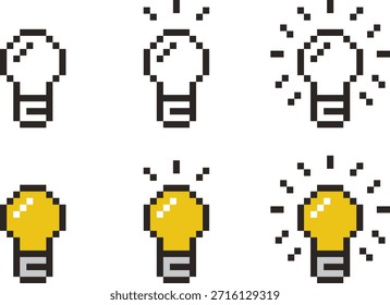 Pixel de lâmpada. Ícone de lâmpada de 8 bits. Descoberta de jogos, inspiração.