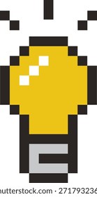 Pixel de lâmpada. Ícone de lâmpada de 8 bits. Descoberta de jogos, inspiração.