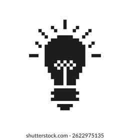 Light Bulb Pixel Art Icon. Innovation, Creativity, And New Ideas Symbol. Brightness And Inspiration Representation. Isolated Vector Illustration.