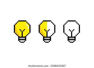 Lâmpada pixel art. jogo vetorial 8 bit lâmpada ícone logotipo. Ícone de ideia, pensando,