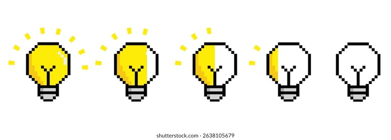 Light bulb pixel art. vector game 8 bit lamp icon logo. Idea icon, thinking