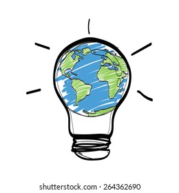 Light bulb with planet Earth hand drawn vector