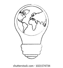 light bulb with planet earth icon ecology and saving energy