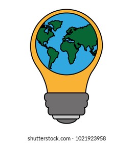 light bulb with planet earth icon ecology and saving energy