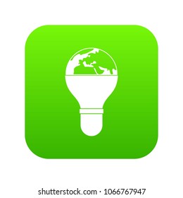 Light bulb and planet Earth icon digital green for any design isolated on white vector illustration