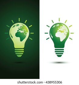  Light bulb with planet Earth icon Ecology and saving energy concept ,vector illustration