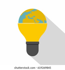 Light bulb and planet Earth icon. Flat illustration of light bulb and planet Earth vector icon for web