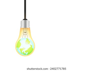 Light Bulb with Planet Earth inside. Saving Electricity and Energy. Green Energy or Renewable Energy. Eco- Friendly Concept. 