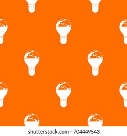 Light bulb and planet Earth pattern repeat seamless in orange color for any design. Vector geometric illustration