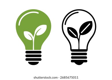 Light bulb with a plant inside. Green energy concept. Vector illustration.
