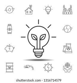 Light bulb with a plant inside icon. Simple thin line, outline vector element of Sustainable Energy icons set for UI and UX, website or mobile application