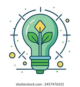 Light Bulb With Plant Inside Outline illustration Comic Style Bulb illustration Creative Idea Logo