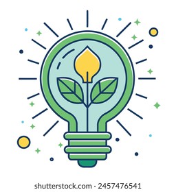 Light Bulb With Plant Inside Outline illustration Comic Style Bulb illustration Creative Idea Logo