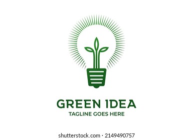 Light Bulb with Plant Leaf Tree for Green Garden Idea Innovation Logo Design Vector