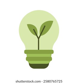 Light bulb with plant leaves icon, plant in the bulb, green energy clip art, renewable energy vector, sustainable ecological energy icon flat illustration