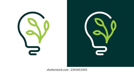 light bulb and plant logo design element created in line and minimalist style