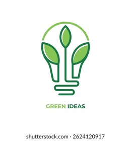 Light bulb and plant logo design elements made with line and minimalist style. Energy saving light symbol, icon. Eco friendly, Eco world, green leaf, energy saving light symbol.