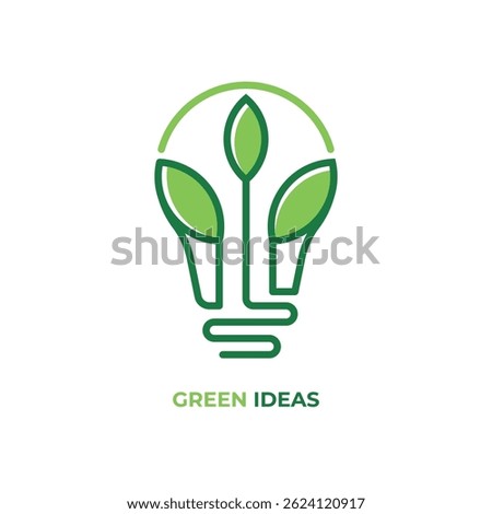 Light bulb and plant logo design elements made with line and minimalist style. Energy saving light symbol, icon. Eco friendly, Eco world, green leaf, energy saving light symbol.