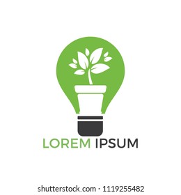 Light bulb and plant in a pot concept logo design. concept icon of education, light bulb, science.