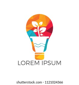 Light bulb and plant in a pot concept logo design. concept icon of education, light bulb, science.