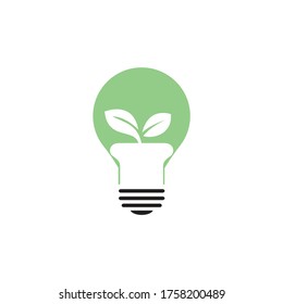 Light bulb and plant in a pot concept logo design.